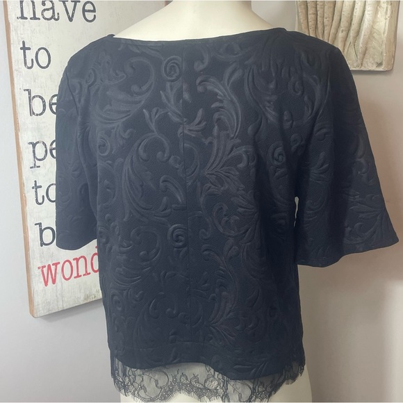 Robert Rodriguez black damask lace trim top - Picture 2 of 7